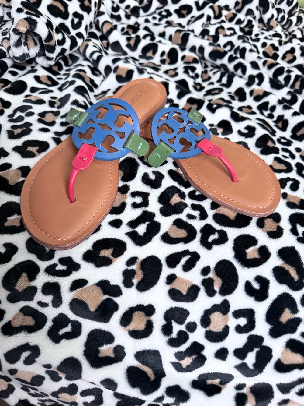Tory Burch Multicolor Logo Thong Sandals in Blue, Pink & Green